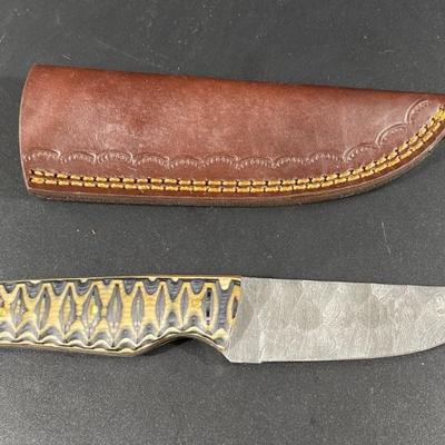 Full Tang Damascus Steel Knife with Leather Sheath
