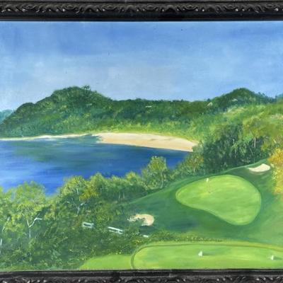 Vintage Framed Oil Painting of Golf Course