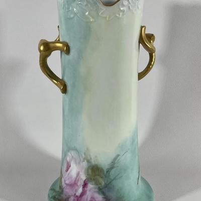 Vintage Signed Hand Painted Rose Themed Vase