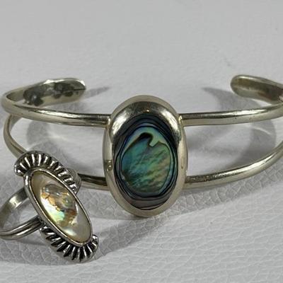 Vintage Abalone Cuff Bracelet and Silver Ring