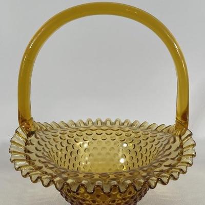 Vintage Fenton Hobnail Amber Glass Basket