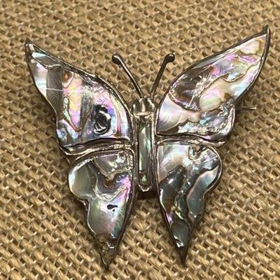 Sterling Silver Butterfly Brooch w/ Abalone