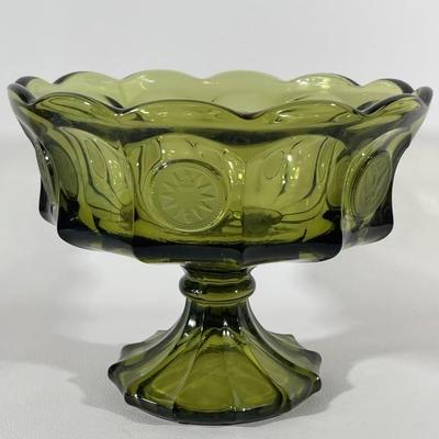 Vintage Fostoria Green Glass Coin Compote