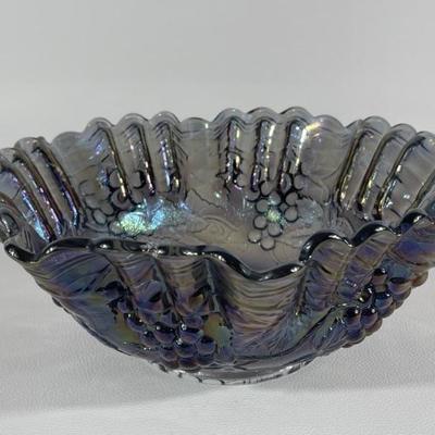 Vintage Carnival Glass Grape Pattern Footed Bowl