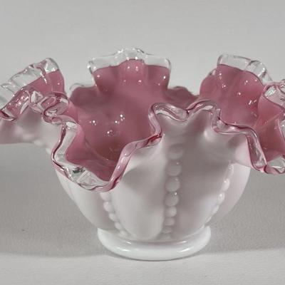 Vintage Fenton Cased Pink and White Glass Bowl