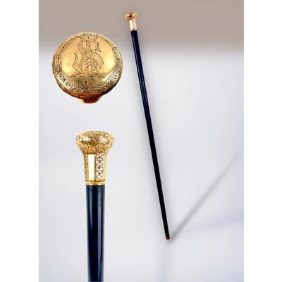 #27 â€¢ Victorian 14k Gold Plated Ebony Wood Capped Presentation Cane with Monogram
