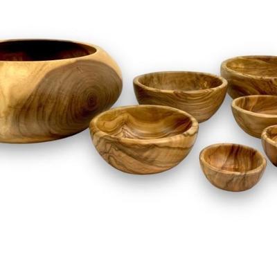 #9 â€¢ Handmade Wood Salad Bowl with Set of Berard Wood Nesting Bowls- France
