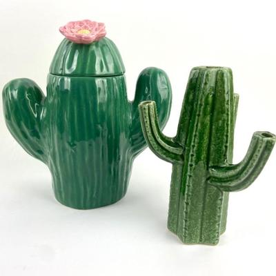 #17 â€¢ Treasure Craft Saguaro Flowering Cactus Cookie Jar & Ceramic Cactus Planter
