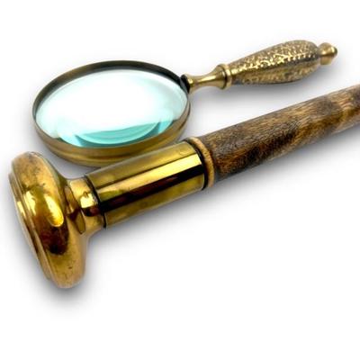#26 â€¢ Vintage Brass Magnifying Glass & Brass Topped Cane
