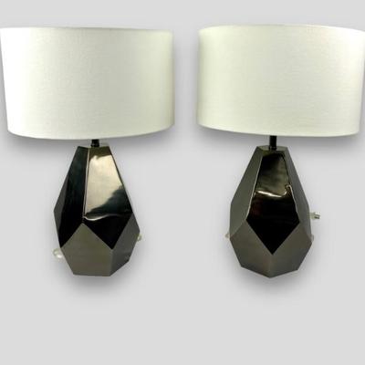 #48 â€¢ Pair of Foster Metallic Lamps with White Shades
