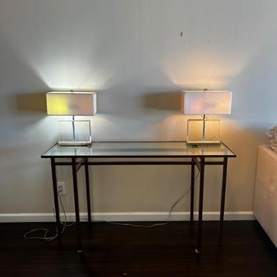 Console table with solid glass table lamps