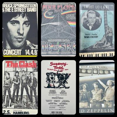 Led Zeppelin and Pink Floyd are large poster sized prints. Clash. The Boss, and Sweeny  Todd approx 11x17- 