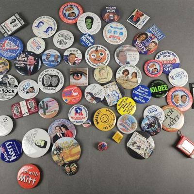 Lot 94 | Large Lot of Political Pinback Buttons.  Some names include Clinton, Bush, Gore, Obama, Kerry, Romney & More!