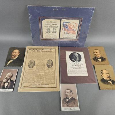 Lot 97 | Vintage Political Tickets, Photos & Articles.. Names include Cleveland, Hendricks, Rutherford B. Hayes, Wilson and others