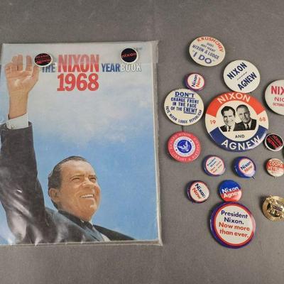 Lot 92 | 1968 The Nixon Yearbook & Pinbacks