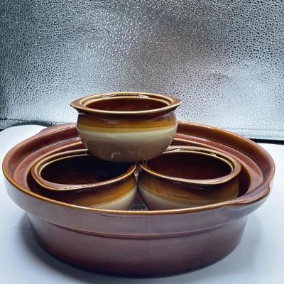 259 four piece set- three Rico four-inch and one terra-cotta round 11 inch