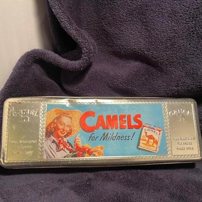 Vtg Camel tobacco cigarettes tin metal box -$22