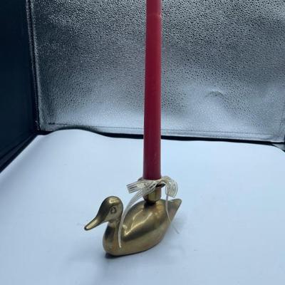 273 vintage brass duck candlestick holder