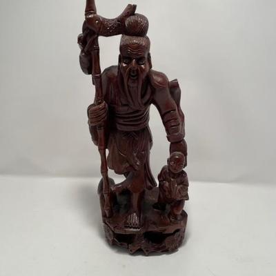 Antique wood carved Shou Lao w child -$30