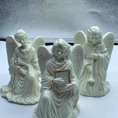 260 set of three angel candlestick holders 6 inch