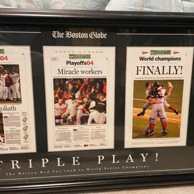 Triple Play framed Boston Globe articles