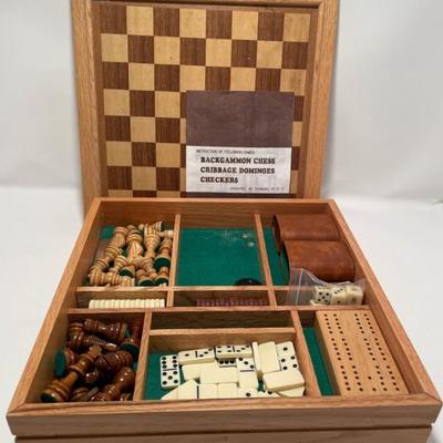 4 in 1 box board - chess, dominoes, backgammon, cribbage -$10