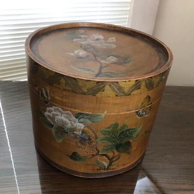 Antique Hand Painted Chinese Box H: 11in | Diameter: 13.3/4in