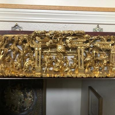 Chinese Carved Wood Gilted Panel. L:23.1/2in | H: 9.1/2in.