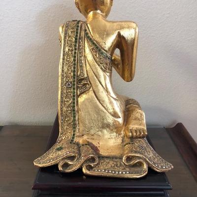 Vintage Praying Buddhist Monk with Rosewood Stand.  - Rear view