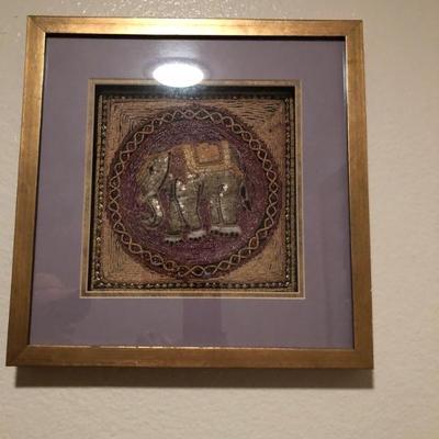 2 of 2 Small Framed Indonesian Elephant Tapestry ( L: 14.1/2in  | H: 14.3/4in )