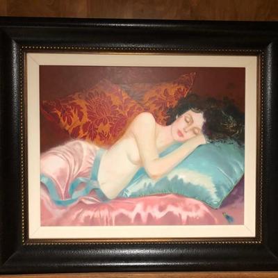Felix Mas, Los Suenos. Serigraph on Canvas.  Size with frame: W: 44.1/2in  | H: 37.1/2in | D: 2.1/4in 