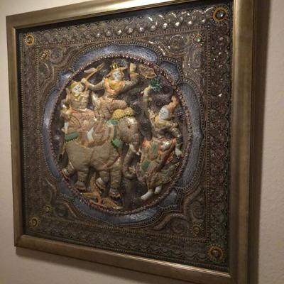 Large Framed Indonesian Elephant Tapestry L: 36.1/2in | W: 36.1/2in