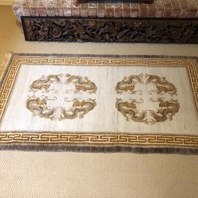 Tibetan Wool Area Rug  - Dragon Medallion design Fringe to Fringe measurement (L: 71.1/2in. | W: 37in.)