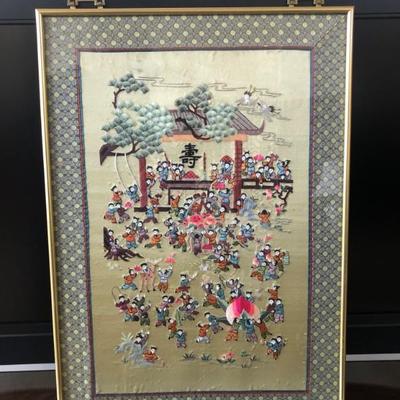 Framed Chinese Silk Embroidered Art  18.1/2in x 26.1/4in
















