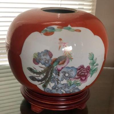 Persimmon Ginger Jar hand painted side