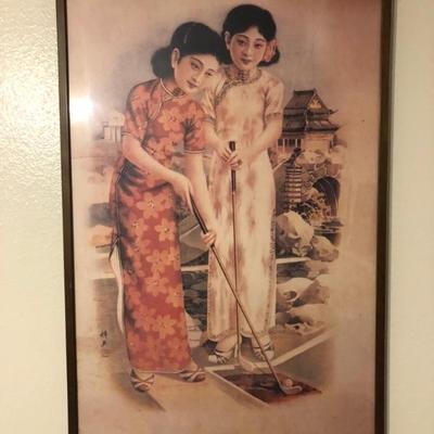 Vintage 2 Chinese Lady Golfers Poster