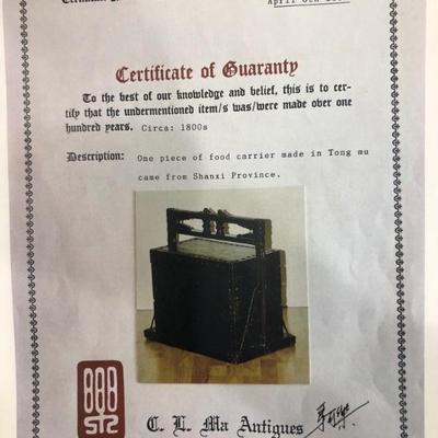 Certificate of Guaranty for food carrier made in Tong mu.