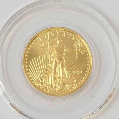 #1202 â€¢ (1) 2020 $5 1/10oz Fine Gold Liberty Gold Eagle Coin

