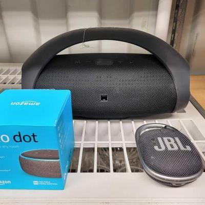 #8606 â€¢ (2) JBL Bluetooth Speakers and Amazon Echo Dot
