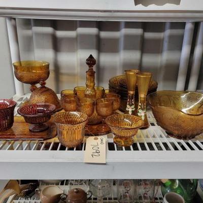 #7092 â€¢ (30) Vintage Glass Amber Dish Set

