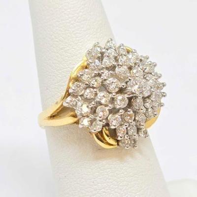 #734 â€¢ 14K Gold Round-Cut Cluster Diamond Ring, 6.89g
