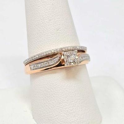 #804 â€¢ 10K Vintage-Style Rose Gold Diamond Accent Bridal Set, 4.17g
