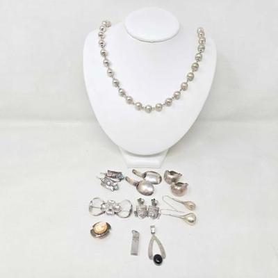 #908 â€¢ Sterling Necklace, Earrings, Pendants & Pins, 108.7g
