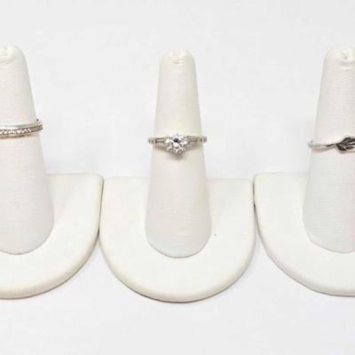 #906 â€¢ (3) Sterling Silver Rings with Rhinestones, 6.27g

