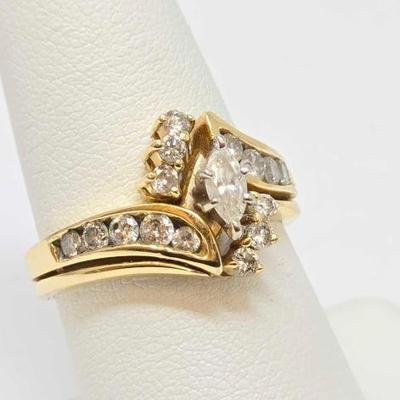 #732 • 14K Gold Marquise-Cut Diamond Bridal Set, 6.49g
