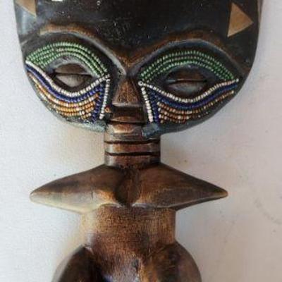 Sitting African Tribal Ashanti Fertility Doll (wood and bead)  13 inches tall