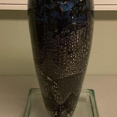 PCG028 Michael Mortara Nightscape Art Glass Vase With Stand Signed