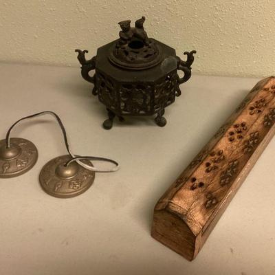 PCG043 Metal Incense Burner, Wooden Incense Box & Brass Cymbals 