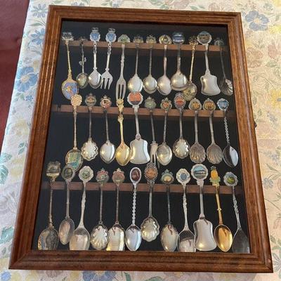 FTM081 Wooden Display Case Of Souvenir Spoons 