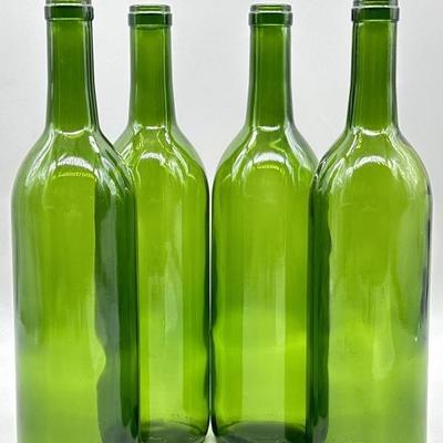 (4) Green Glass Wine Bottles